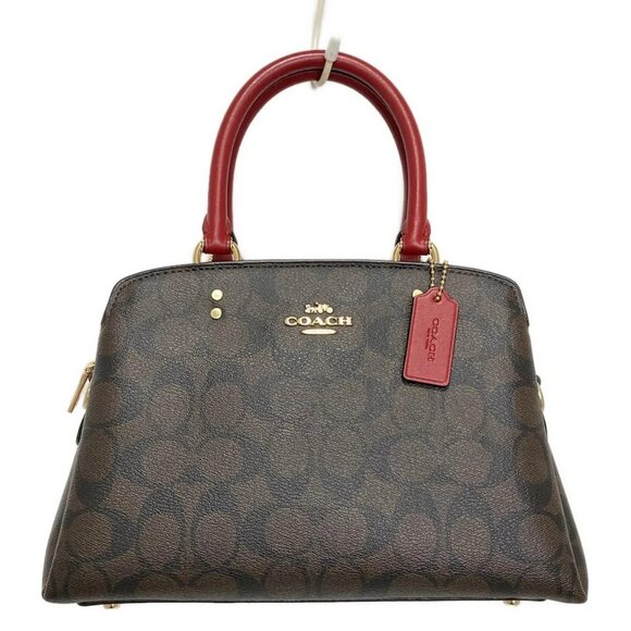 Auth COACH Mini Lillie Carryall 91494 Dark Brown Black Red PVC Leather - Handbag - Picture 1 of 10